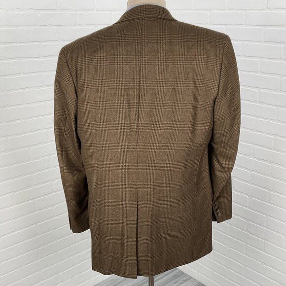 Evan Picone Blazer Men 43L Brown Green Purple Tan Plaid Wool Cashmere Jacket VTG - Picture 5 of 16